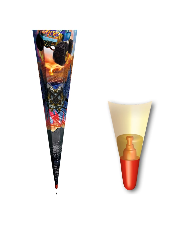 ROTH Schultüte groß Monstertruck Fire 85 cm, Spezialborte in Orange günstig kaufen onesize