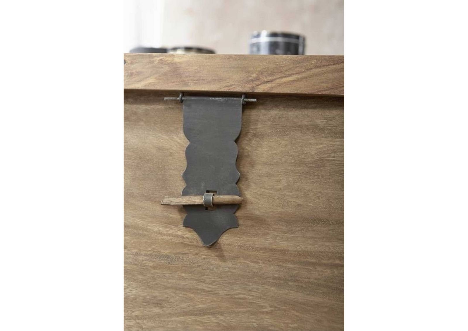 Massivmoebel24 Truhe LEEDS (Holztruhe, Holzkiste mit Deckel, Aufbewahrungstruhe für Stauraum aus Massivholz, Truhe im typischem Landhausstil mit einem großen Fach, in grau geölt 88x88x50 Sheesham montiert), Mexico-Stil;Landhaus-Stil;authentische Holz