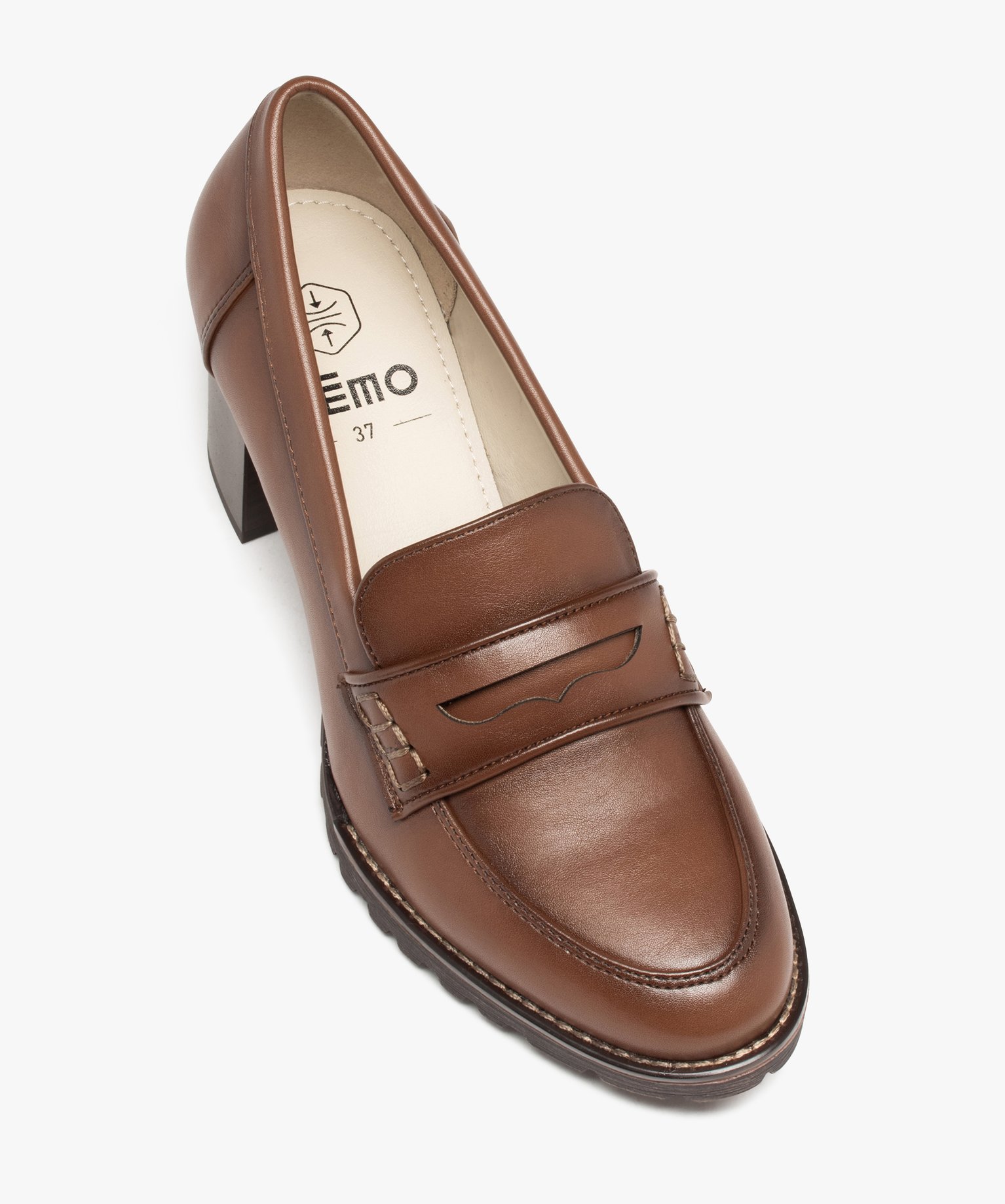 Mocassins femme unis à talon carré marron | GEMO