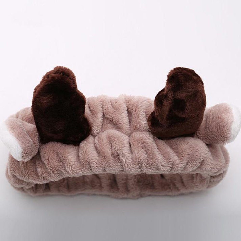 Sarfly Haarband Dusche Haarband, 1-tlg., Spa Haarband Gesicht Waschen Haarband, Make up Stirnband Geweihe Deko Braun