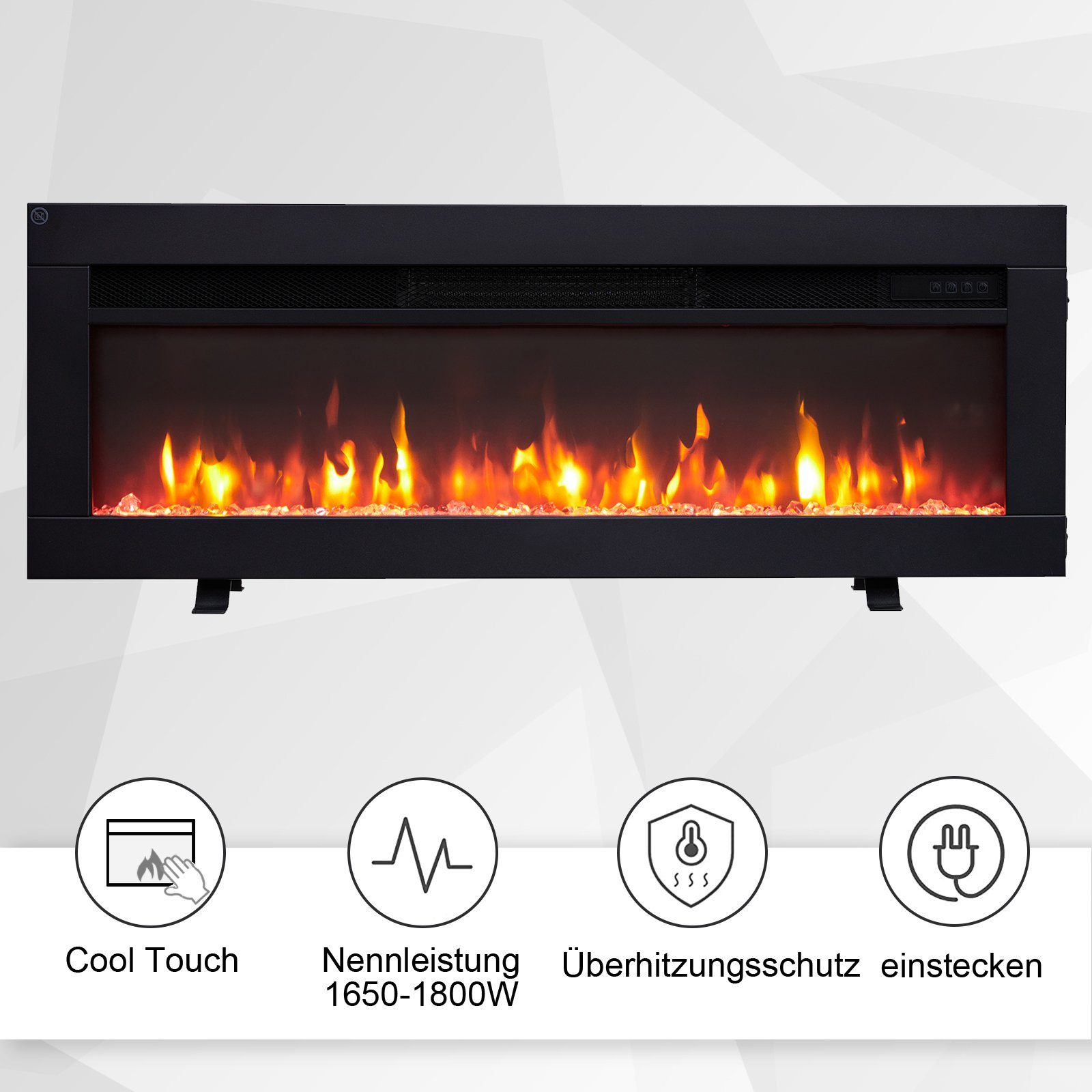 Balderia Elektrokamin Agnes, Elektrischer 3in1 Stand-, Wand- oder Einbaukamin, Heizung 1800 W, 3D-Flammeneffekt, Fernbedienung, Timer, Thermostat