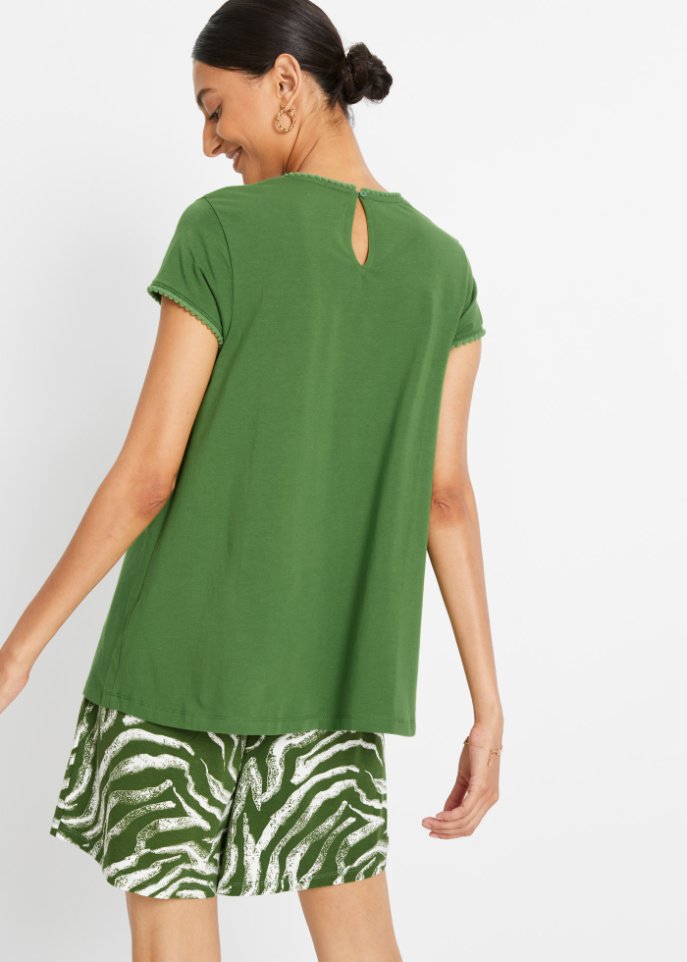 Baumwoll-Shirt mit Spitze in A-Line, kurzarm