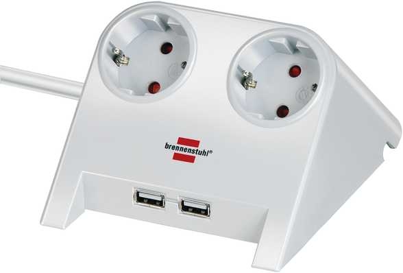 Brennenstuhl 1153520222 Stasjonær USB-lader 2 USB-ladeporter 2100mA Dobbel hvit polert 1,8m H05VV-F 3G1.5