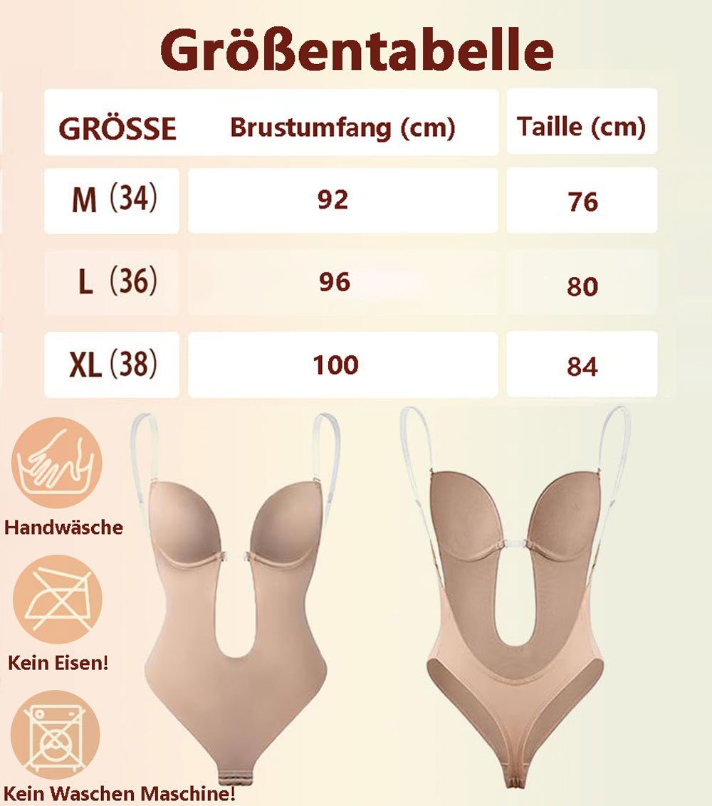 Sarfly Shaping-Body Damen Rückenfreier Body Shaper BH Transparenten Trägern (1-tlg) Rückenfreier Shapewear Formende Bodys Unsichtbar Push up Bodysuits