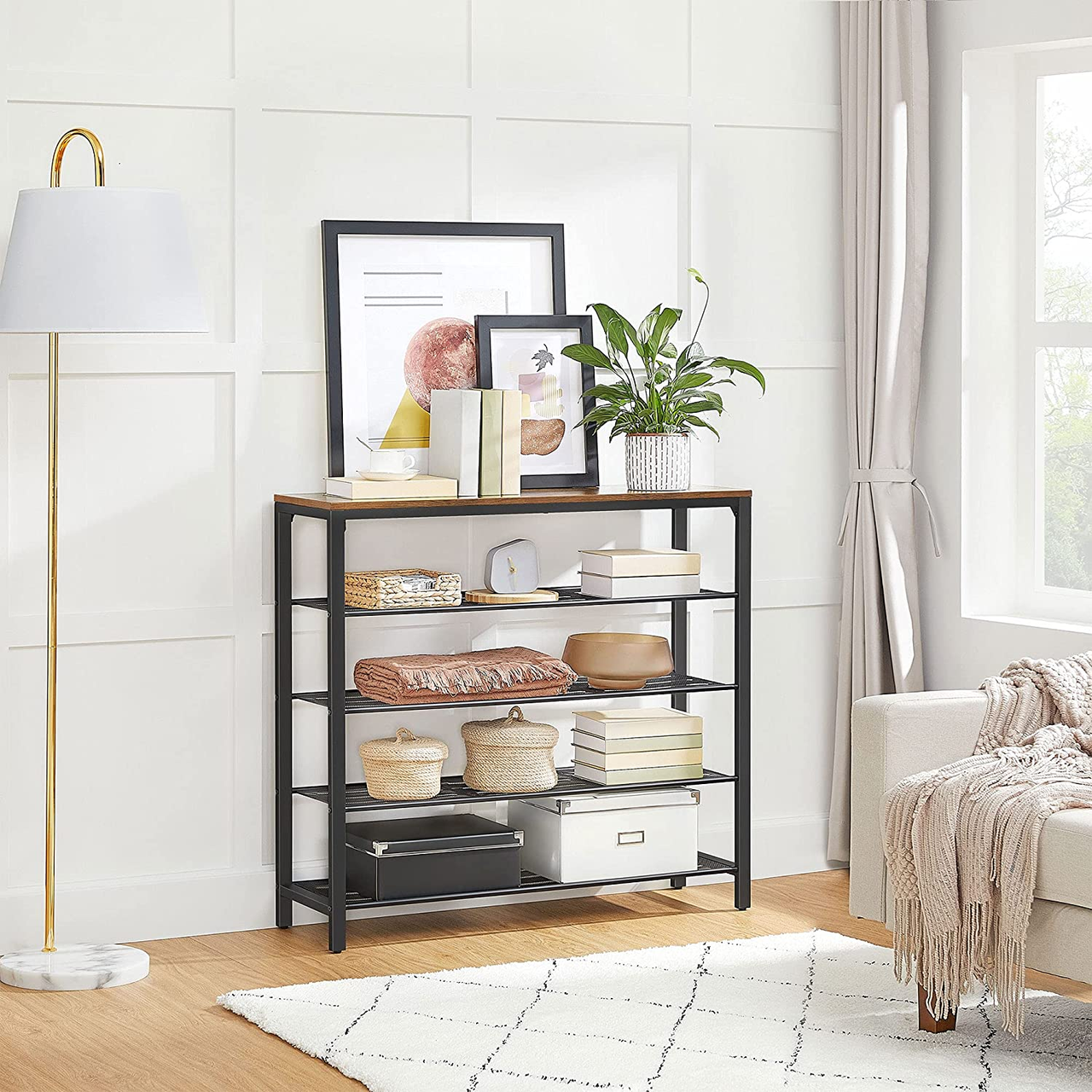 Vasagle Schuhregal, 100x30x92.5cm, Rustikales Braun