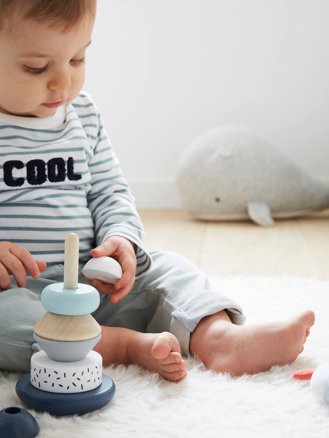 Vertbaudet 3-teiliges Baby Spielzeug-Set, Motorikspiele FSC - natur/blau