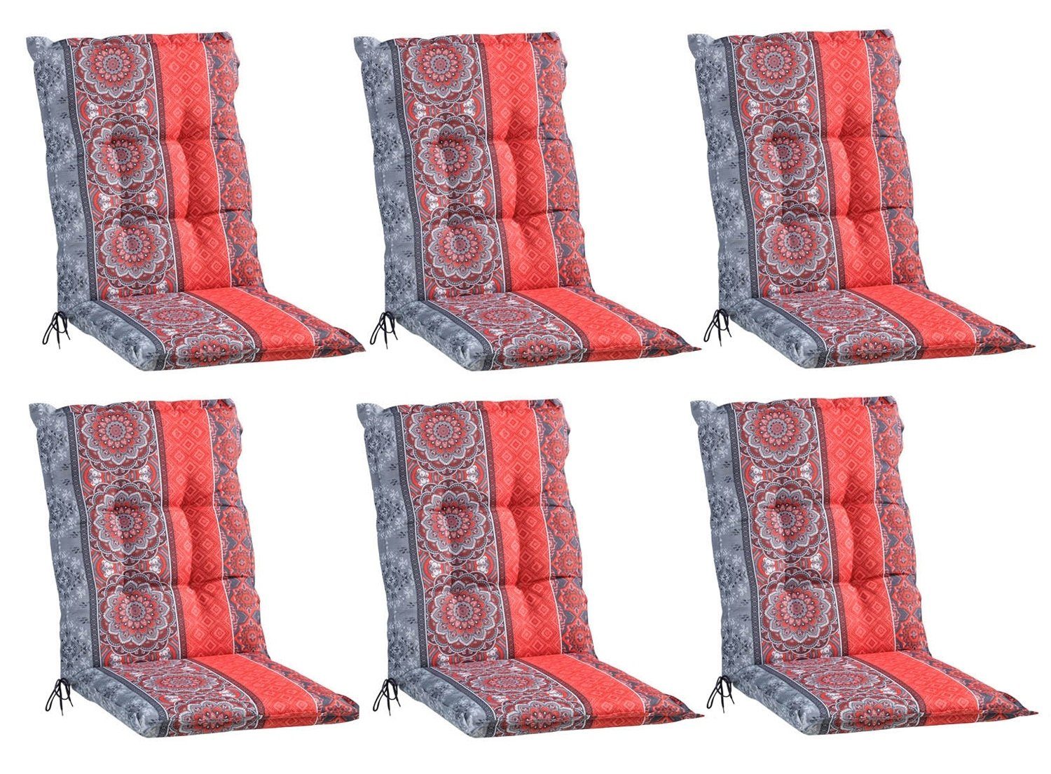 GO-DE Polsterauflage FULMINA, B 50 x L 110 cm, Rot, Grau, 6er Set, (Set, 6 St), Gartenstuhlauflagen für Mittellehnstühle