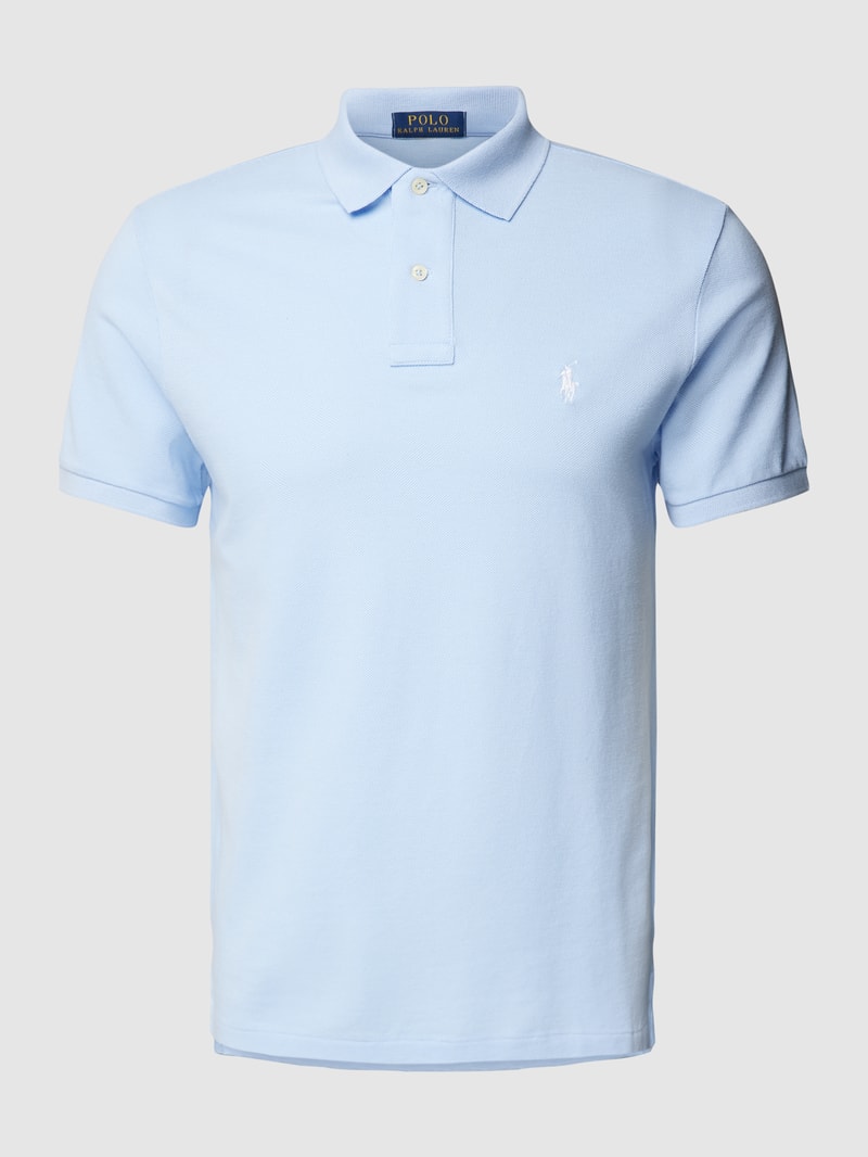 Poloshirt mit Logo-Stitching Modell 'BASIC' in hellblau