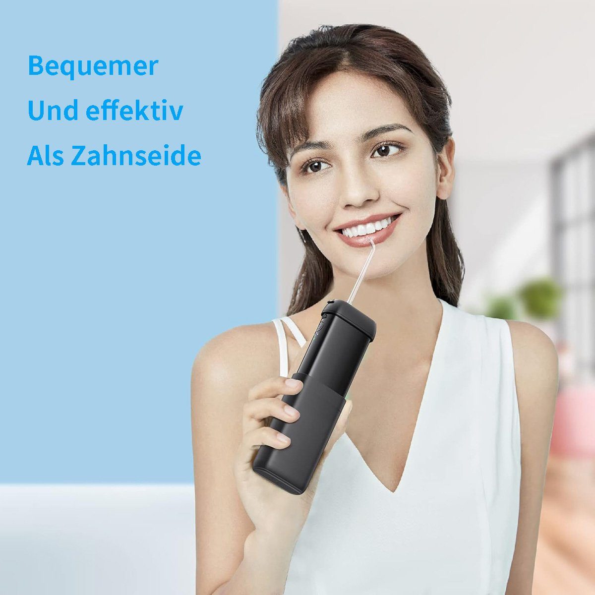flowgoer Reise-Munddusche Kabelloser Reise-Flosser, 3 Modi, IPX8-zertifiziert,schnelle Reinigung, Inklusive 4 Düsen, effektive Plaque-Entfernung, tragbar