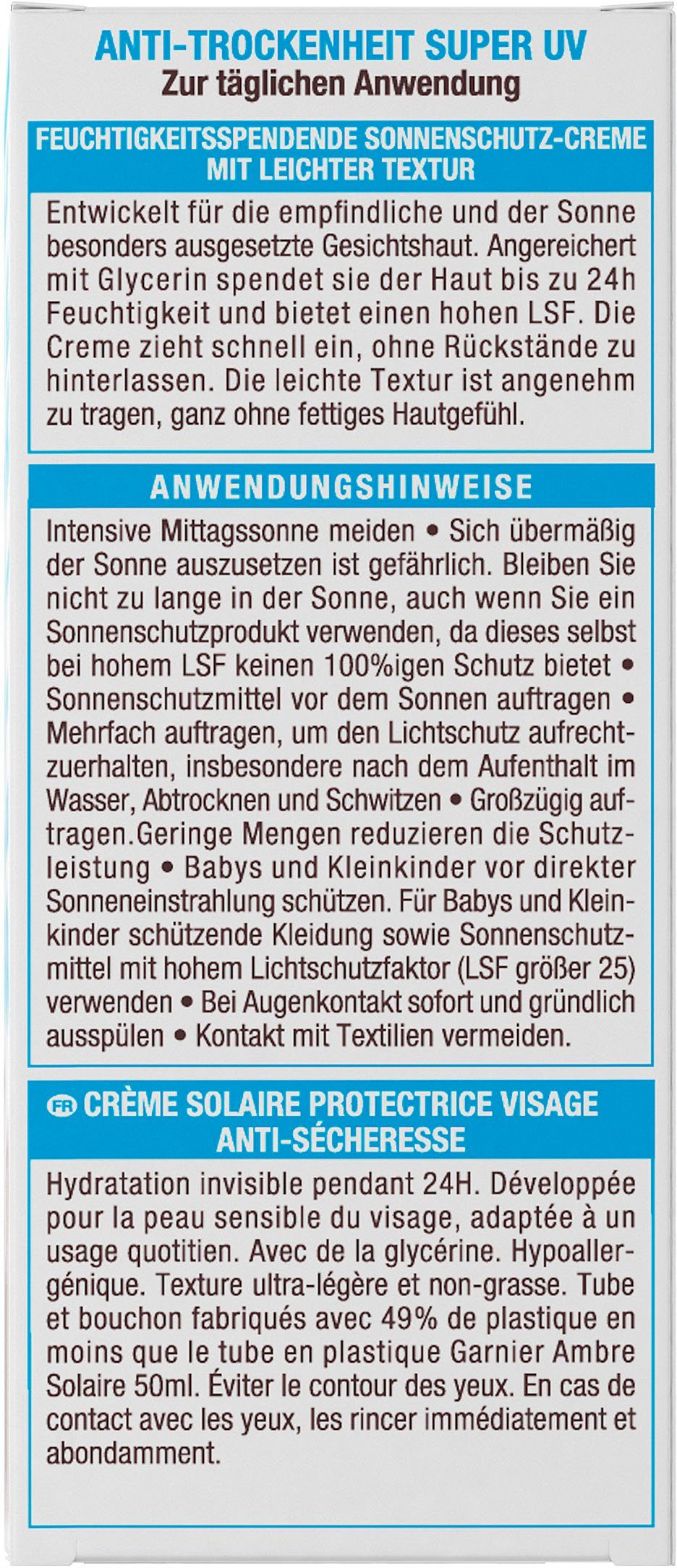 GARNIER Sonnenschutzcreme Ambre Solaire Sensitiv Expert LFS 50+