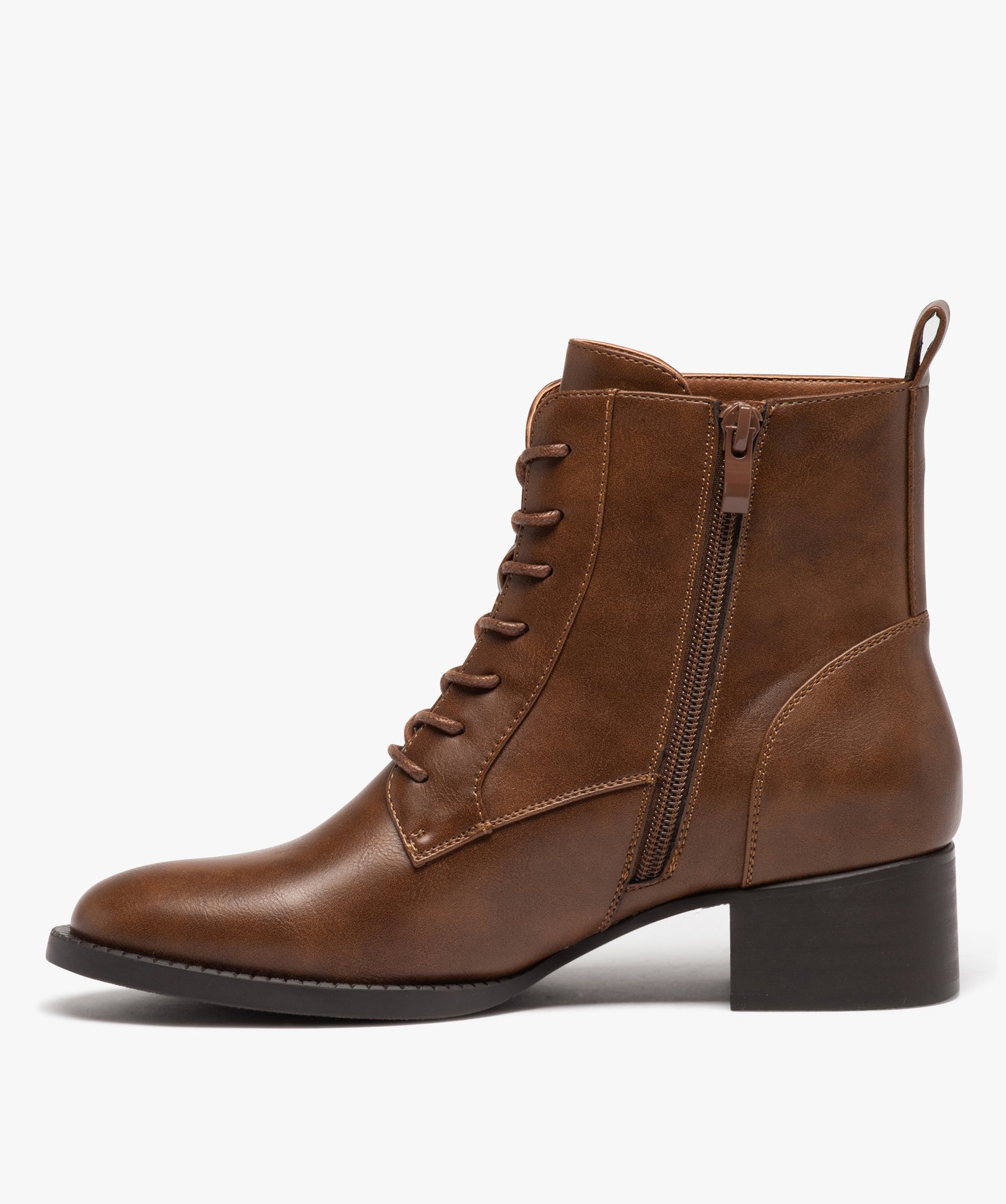 Boots lacées à bout amande et brides décoratives camel | GEMO
