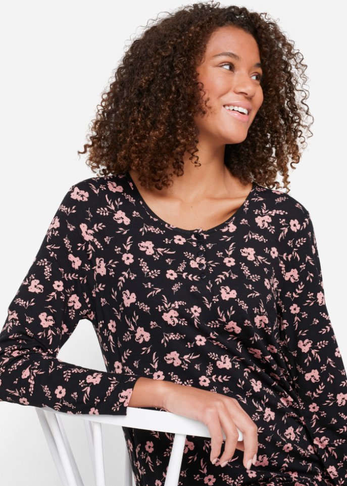 Bedruckte Shirt-Tunika mit LENZING™ ECOVERO™, langarm