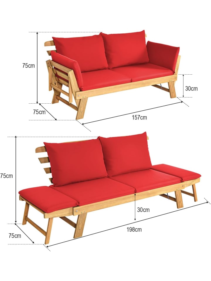 COSTWAY Gartenbank Schlafsofa in Rot günstig kaufen onesize