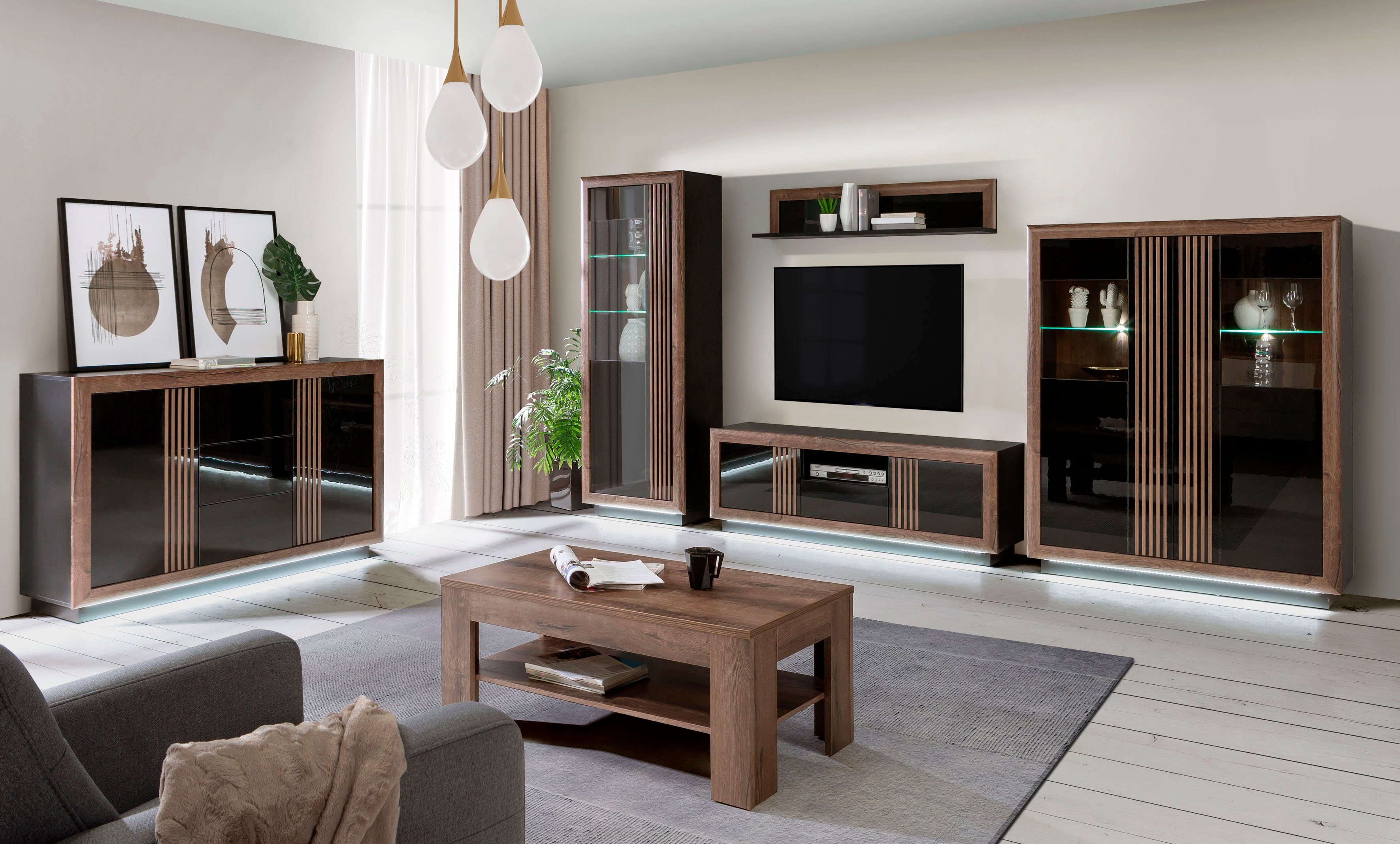 FORTE Highboard Savona, Höhe 161 cm, inkl. Beleuchtung