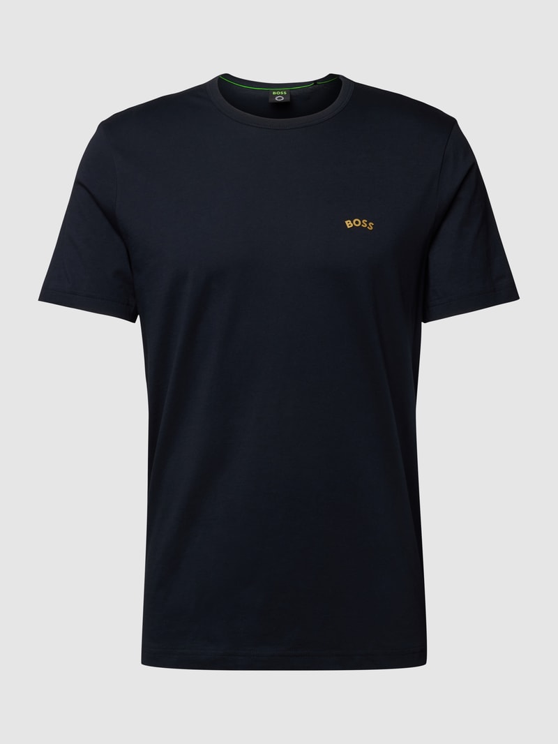 T-Shirt mit Label-Schriftzug Modell 'Tee Curved' in blau