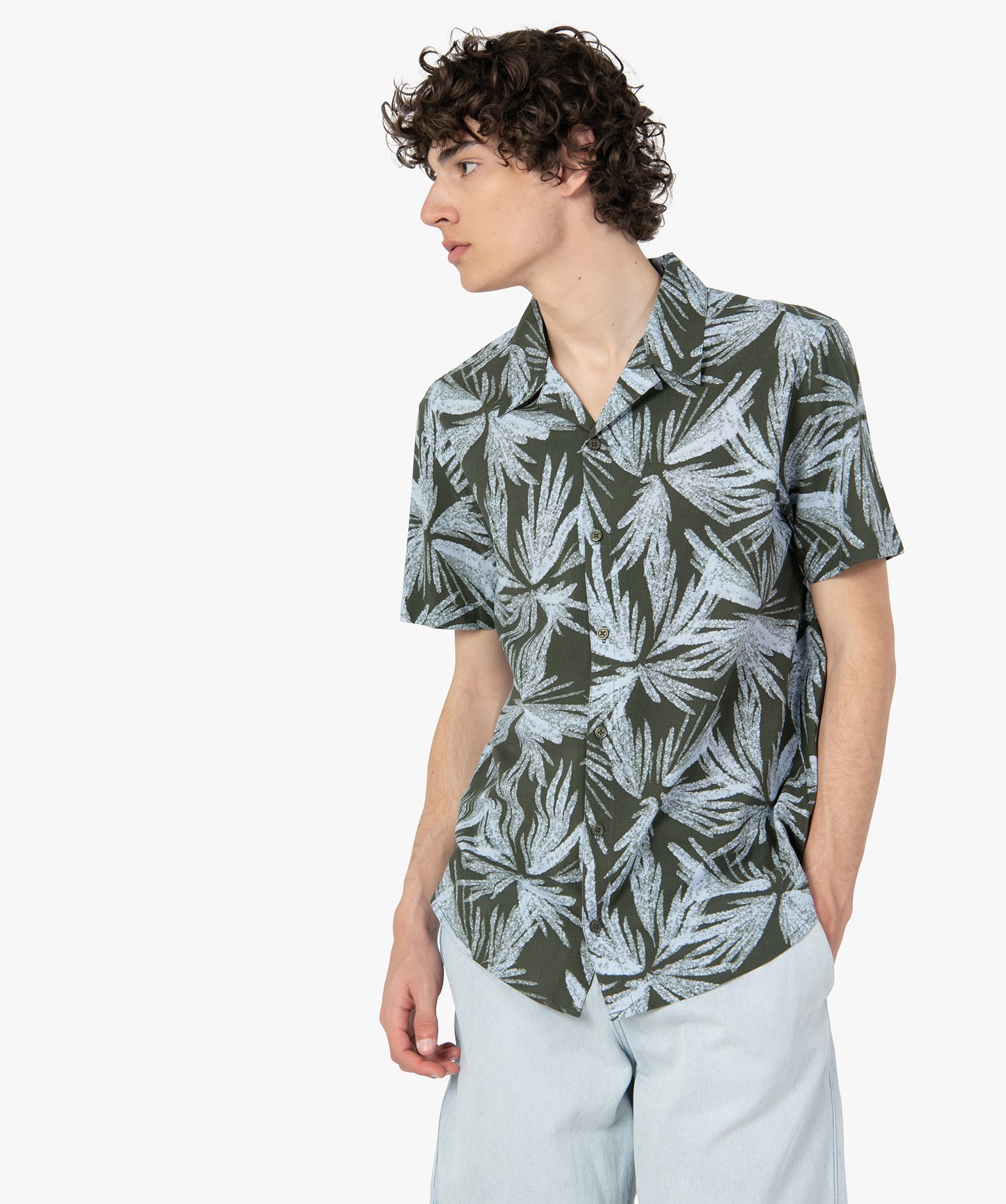 Chemise homme imprimée à manches courtes kaki | GEMO