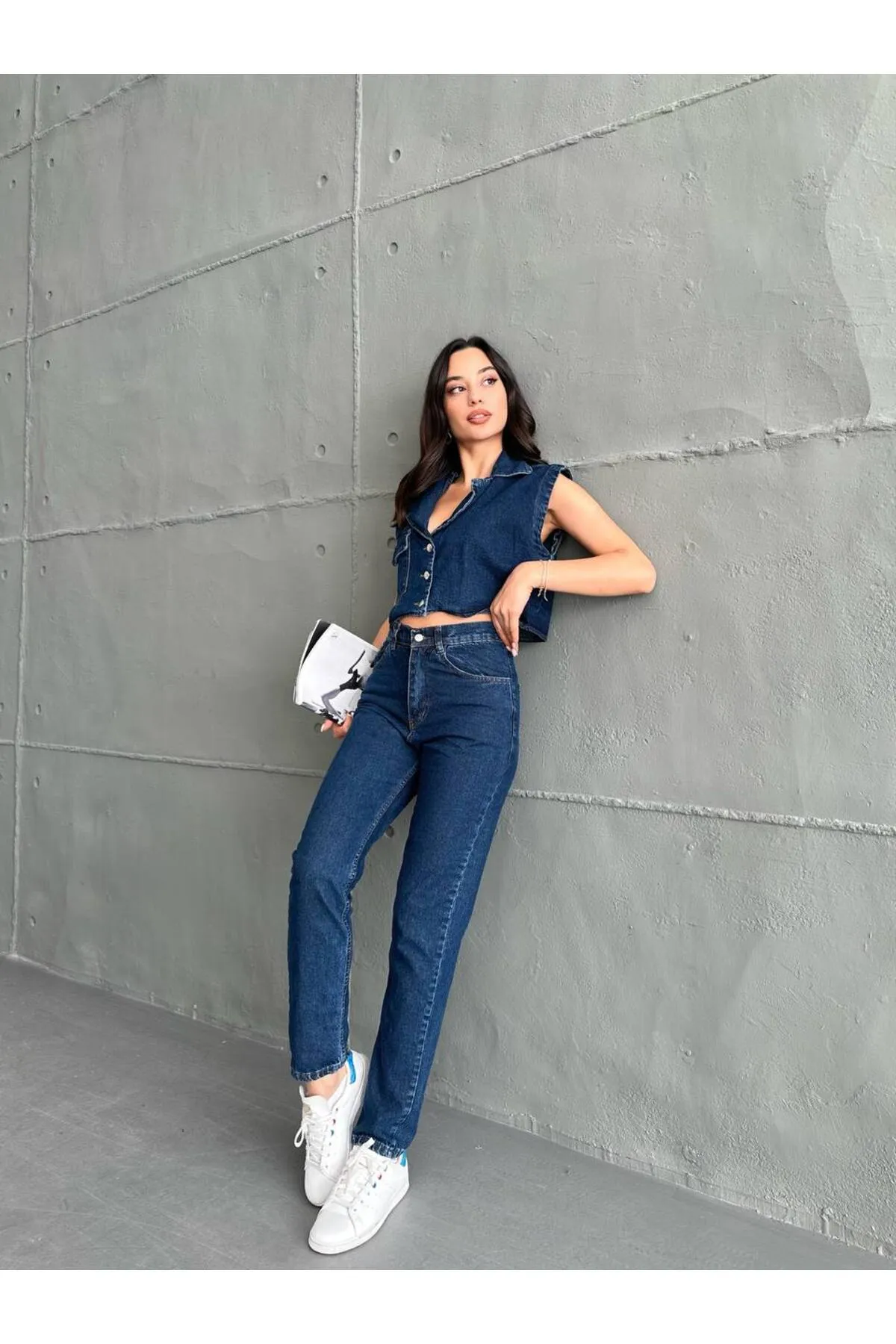 SONREİR  MOM FIT HOSE CROP POCKET WESTE JEANS DOPPELSET