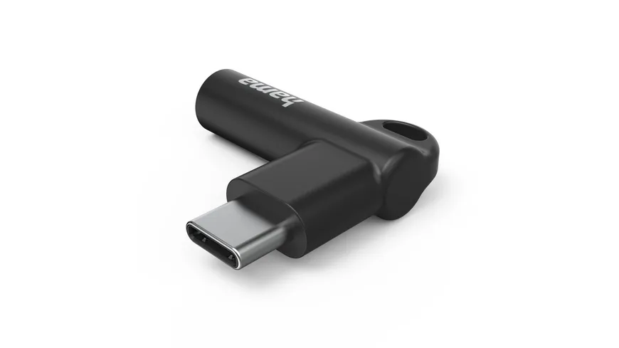 Hama Aux-Adapter USB-C – 3,5-mm-Klinke-Buchse, 90° Winkelstecker, Schwarz