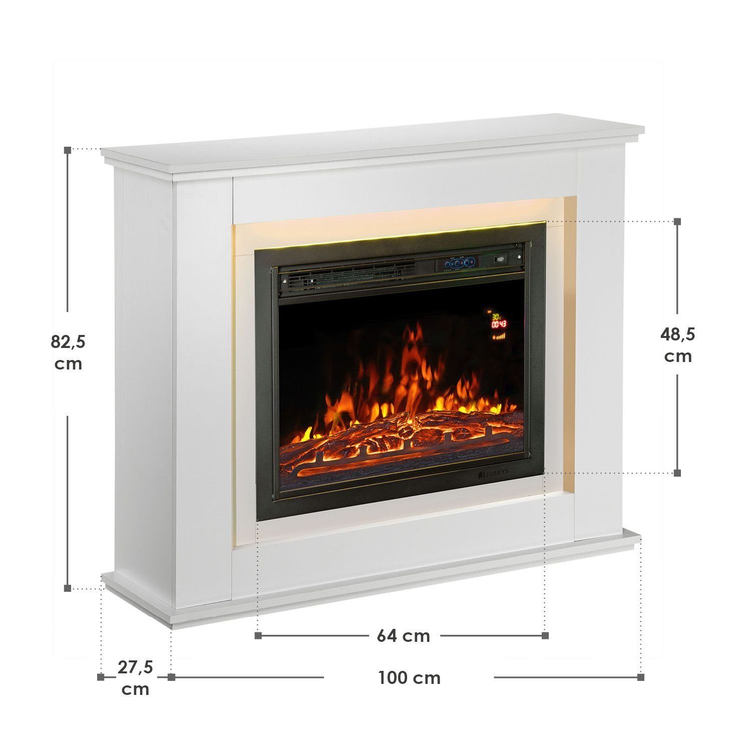 Juskys Elektrokamin, 2000 W Heizung, Flammeneffekt, Fernbedienung, LED-Licht, Timer