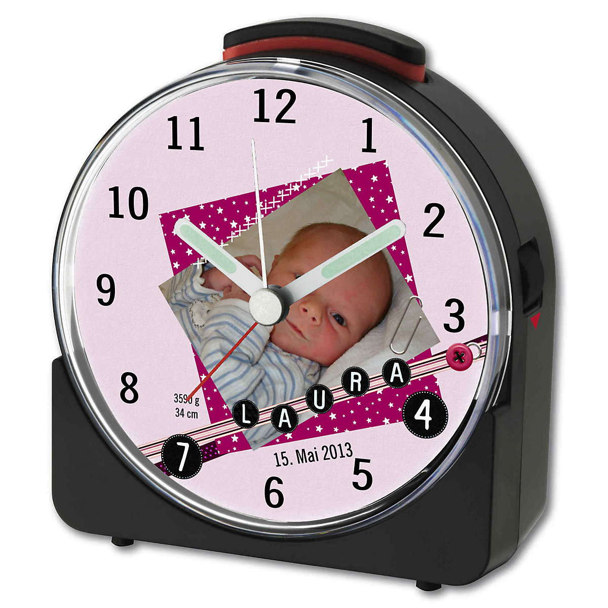 Kinder Funkwecker weiß personalisiert mit Namen Scrapbooking