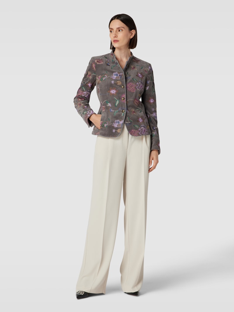 Blazer mit Stehkragen und floralem Stitching in anthrazit