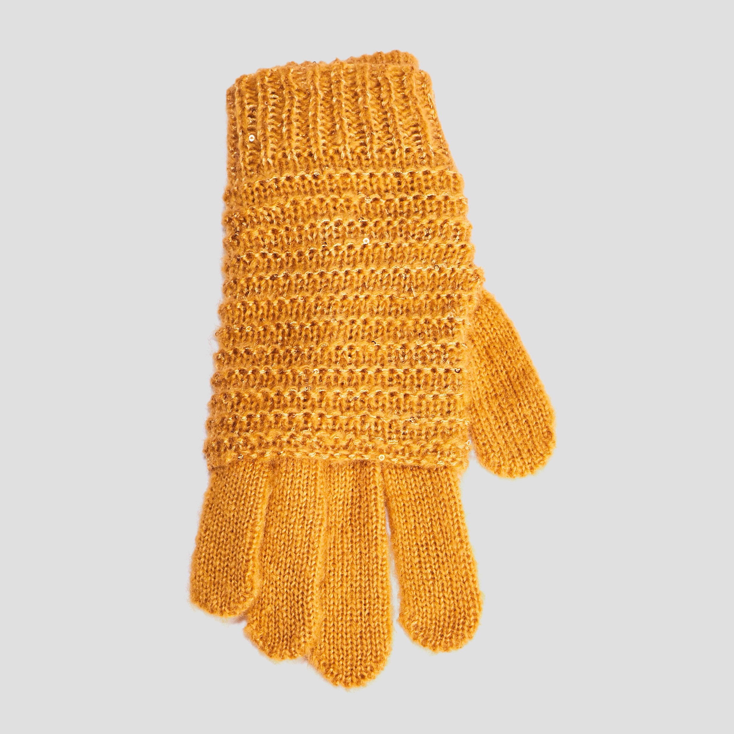 Gants tricotés avec sequins jaune moutarde femme | La Halle