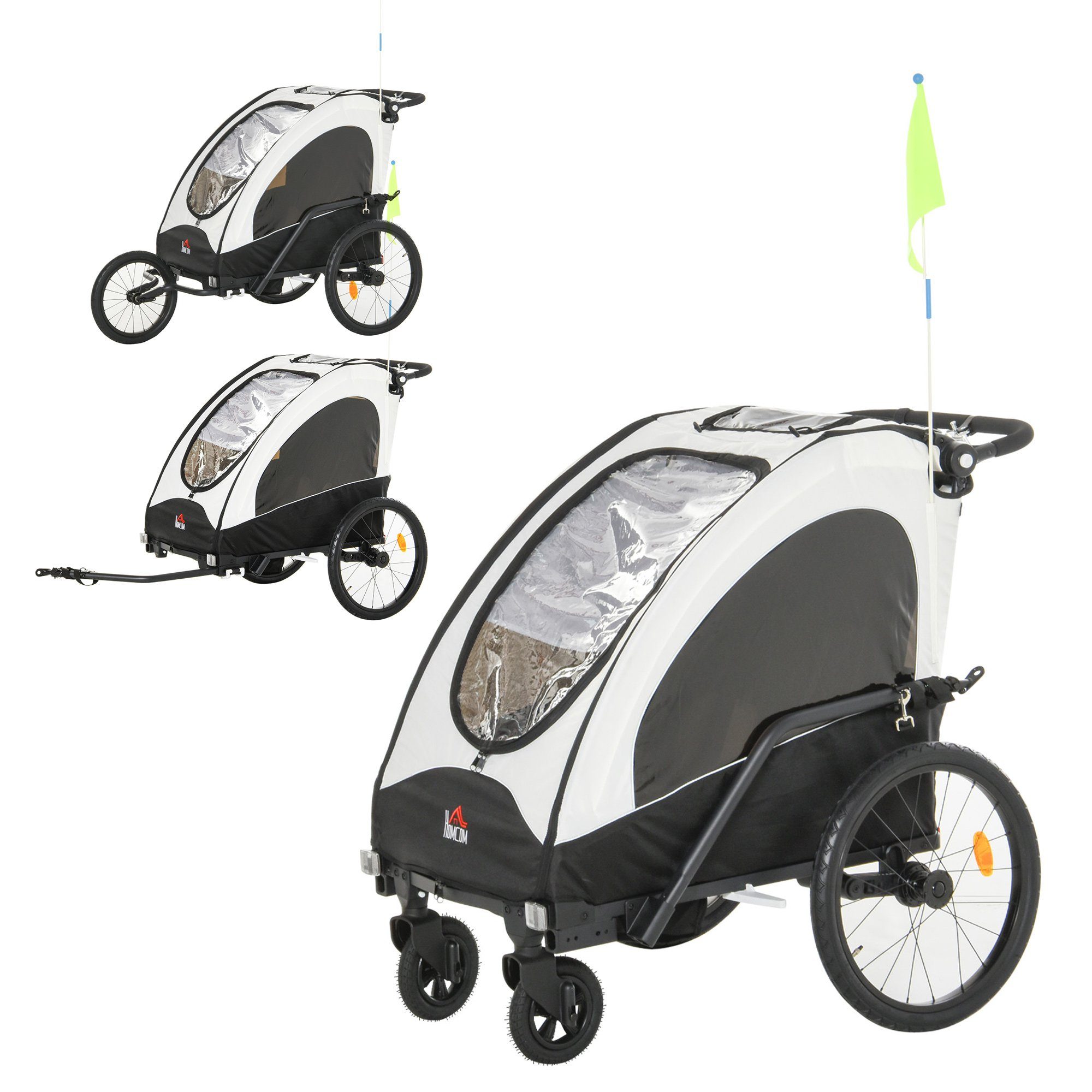 HOMCOM Fahrradkinderanhänger 2 in 1 Fahrradanhänger für 2 Kinder