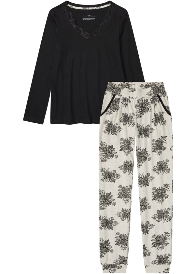 Pyjama mit Spitze und Eingriffstaschen