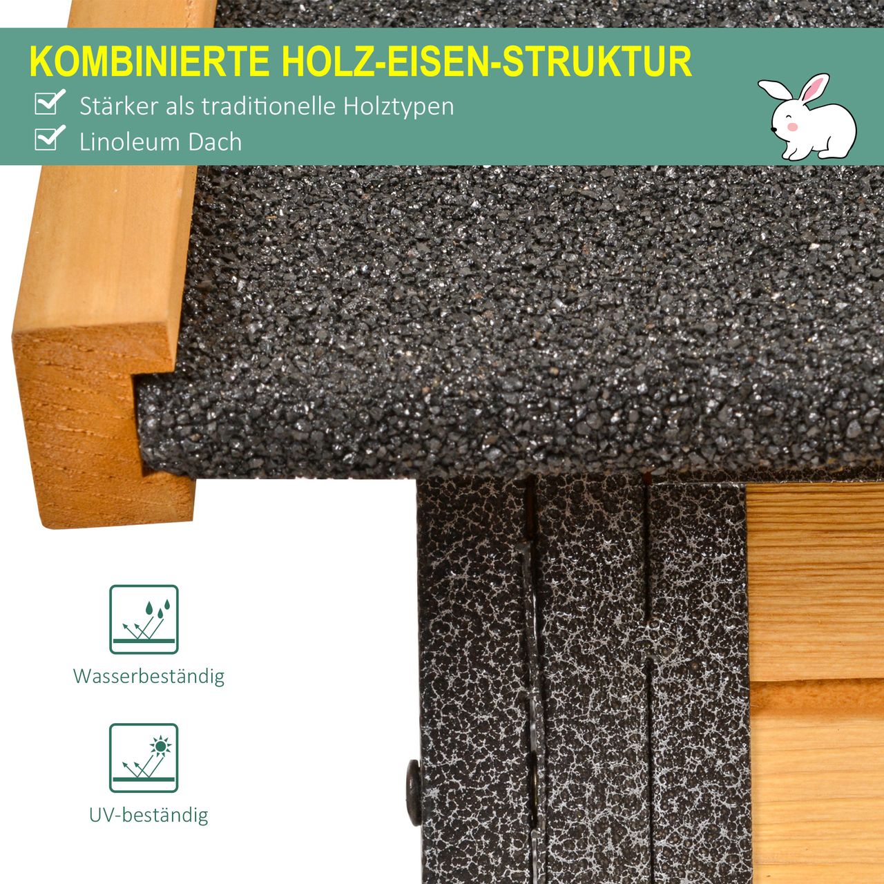 PawHut Kaninchenstall erhöhtes Haus mit Abschließbare Tür Outdoor Holz-Metall
