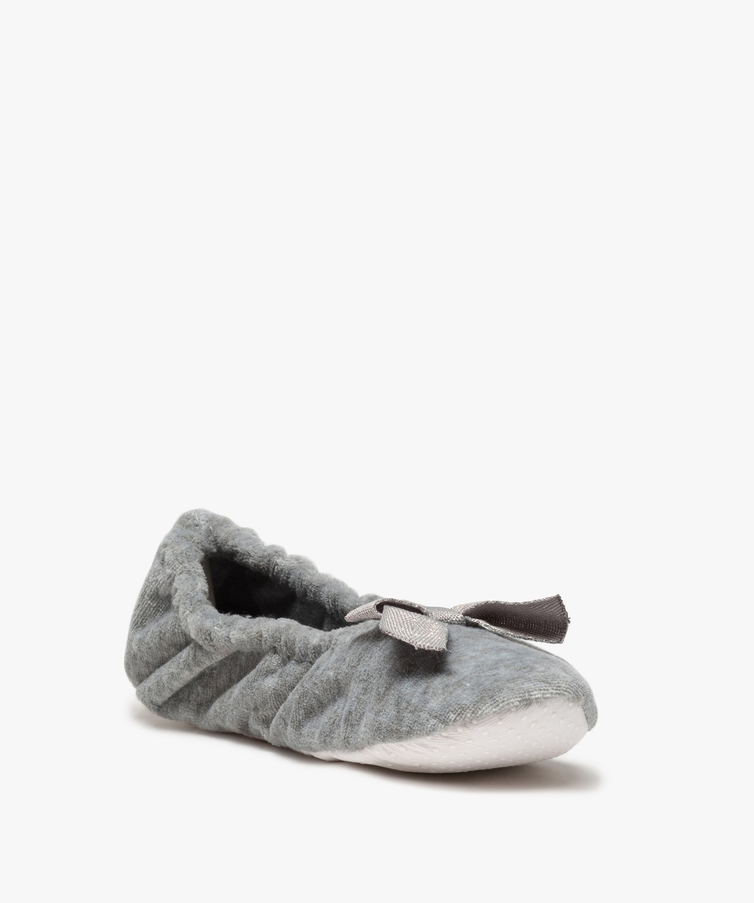 Chaussons femme ballerines élastiquées en velours gris | GEMO