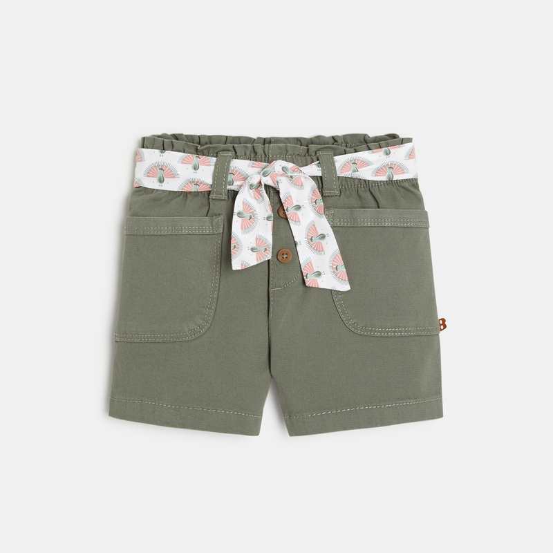 Short saharien à ceinture imprimée paons vert bébé fille