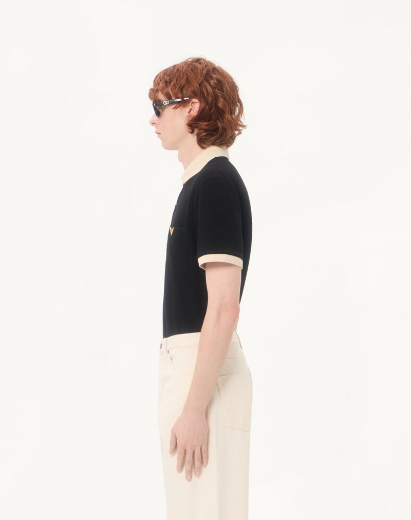 Valentino katoenen piqué poloshirt met V-gouden accenten
