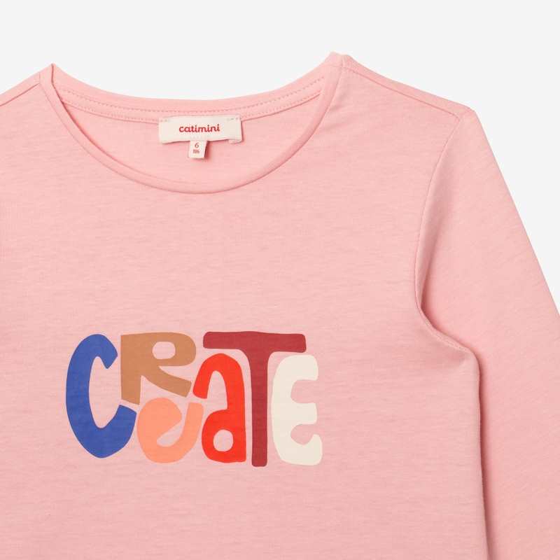 T-shirt fille message rose en coton recyclé Catimini