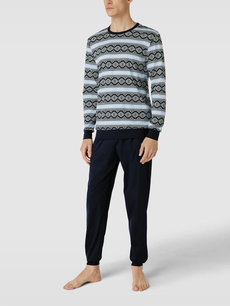 Pyjama mit Allover-Muster Modell 'Relax' in dunkelblau