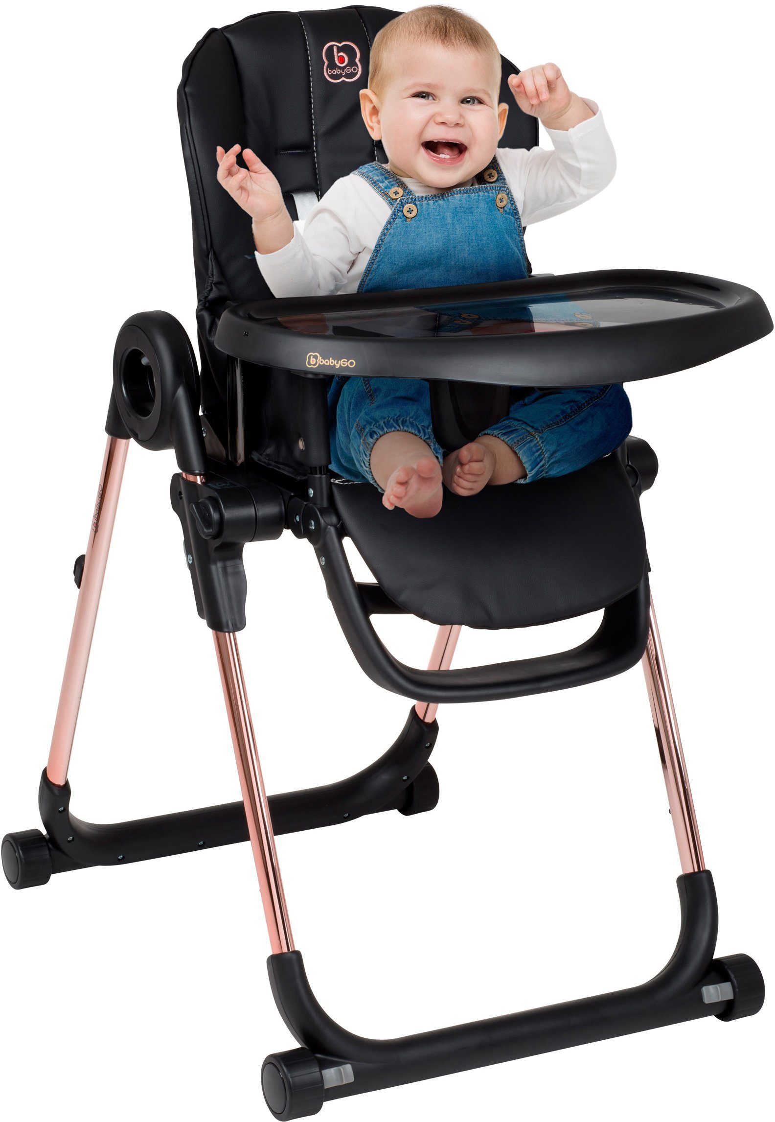 BabyGo Hochstuhl Divan, Gold schwarz, platzsparend zusammenklappbar