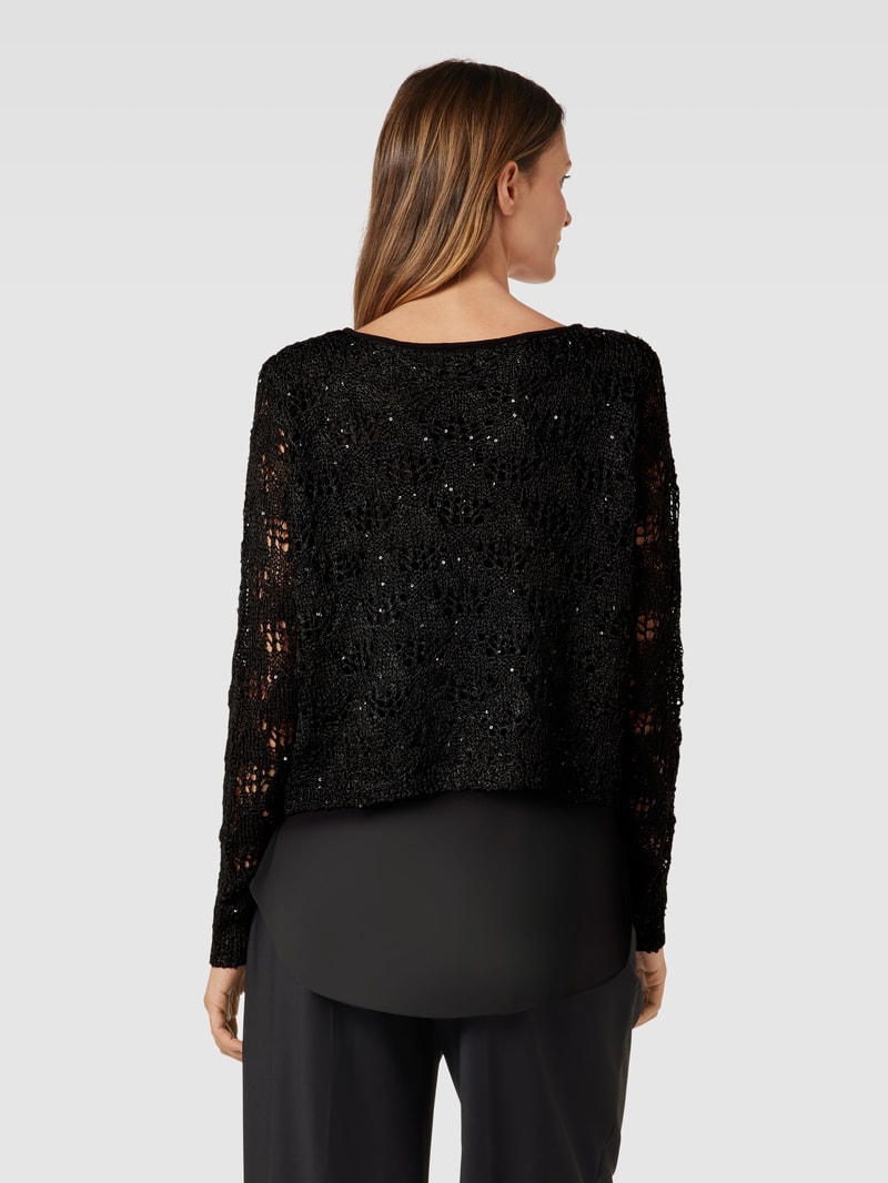 Strickpullover mit Häkelspitze in schwarz