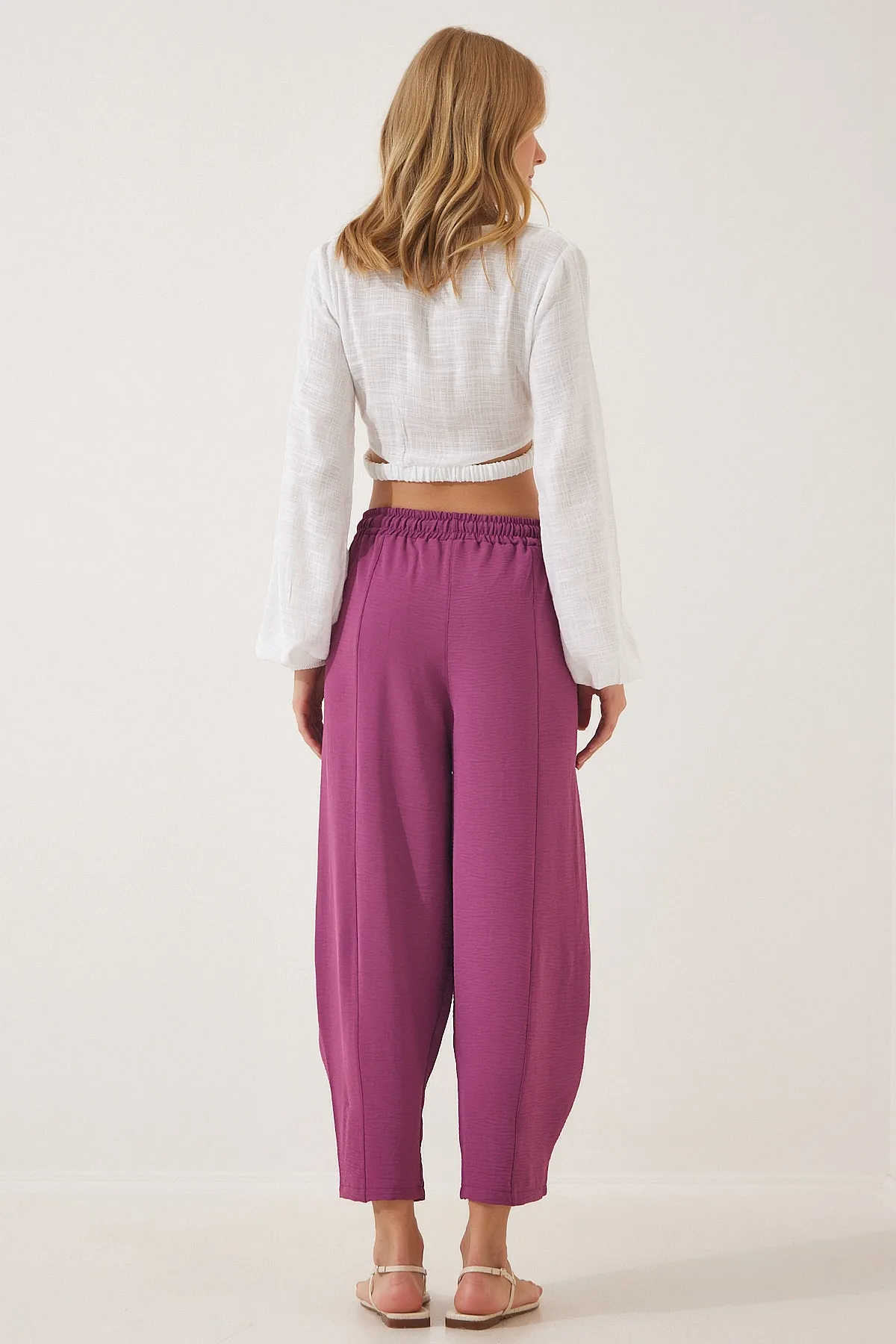 Happiness İstanbul  Lila Leinen-Shalwar-Hose für Damen CI00036