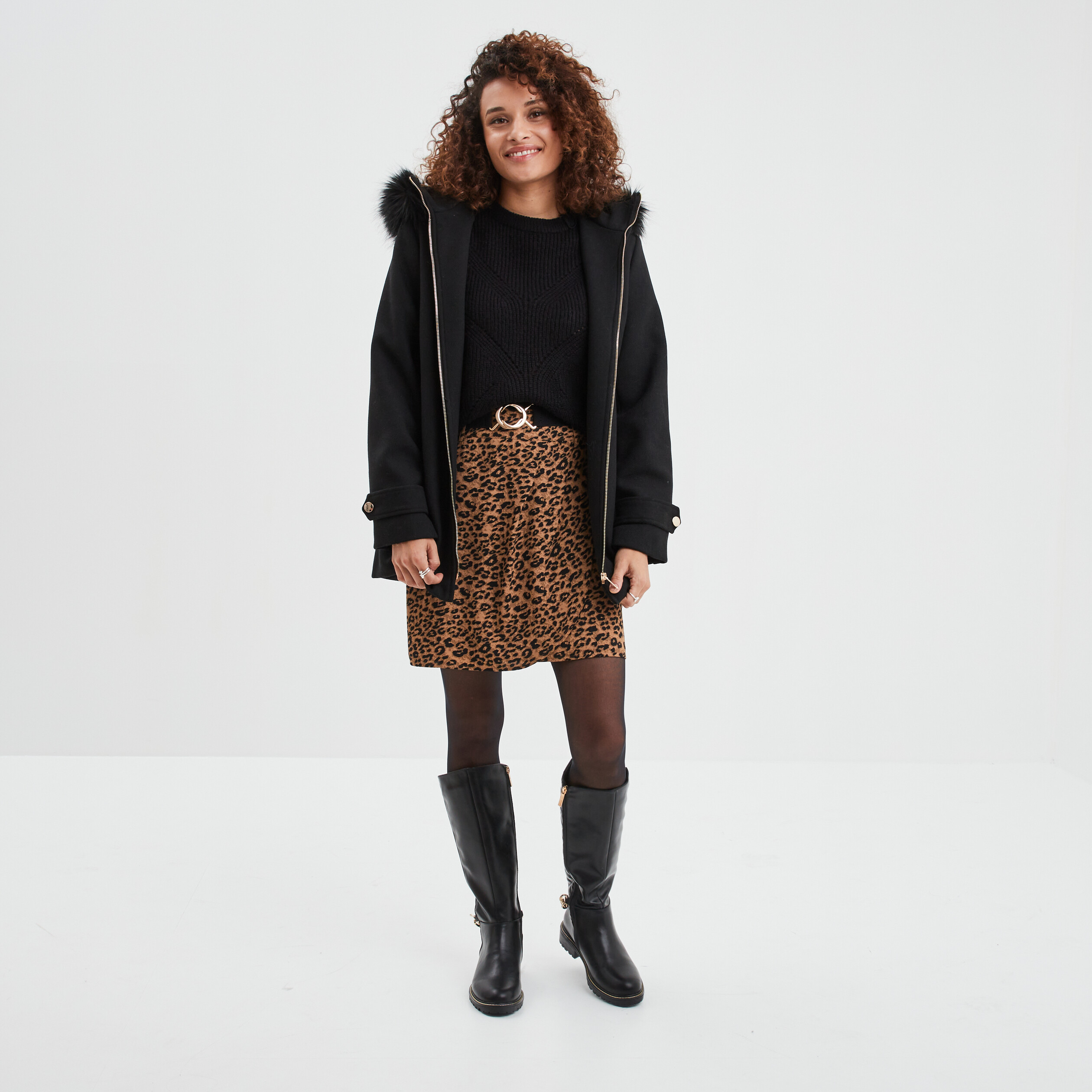 Jupe courte satin portefeuille ceinturée beige femme | La Halle
