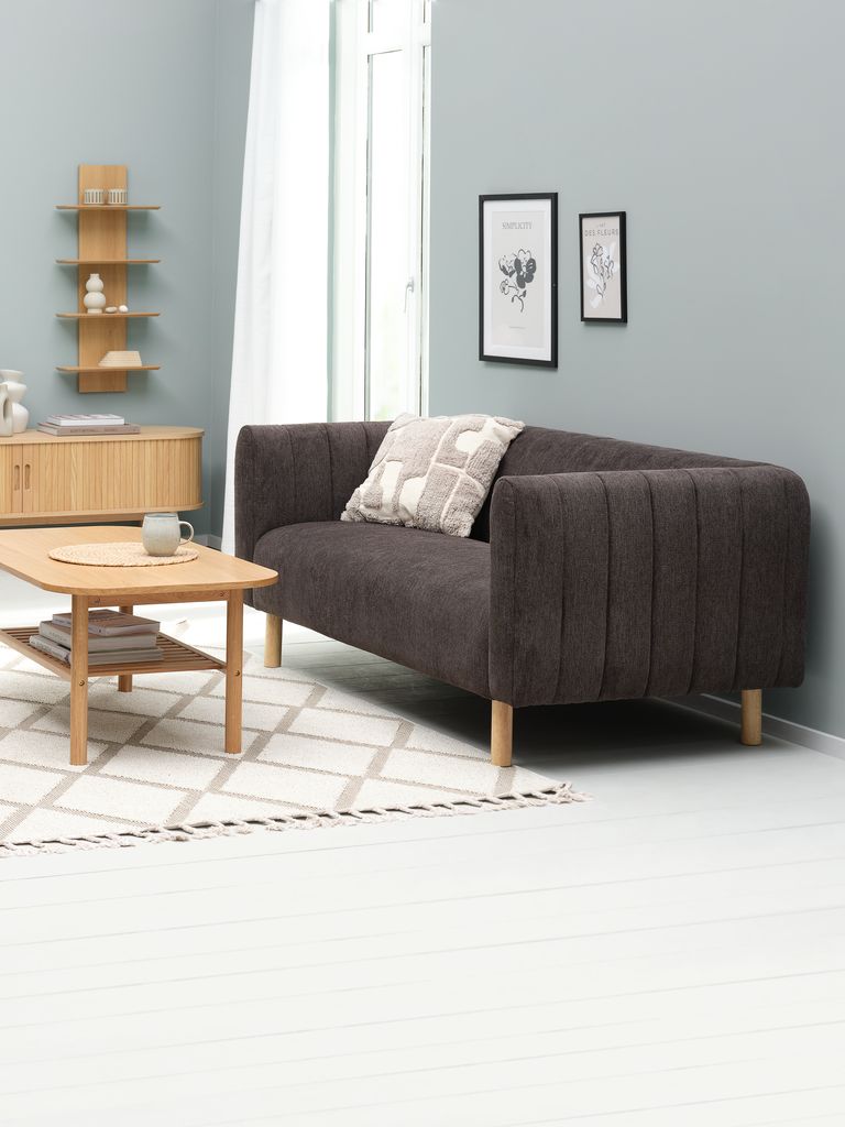 Sofa MAGLEBY 3-osobowa, tkanina ciemnobrązowa/kolor dębu