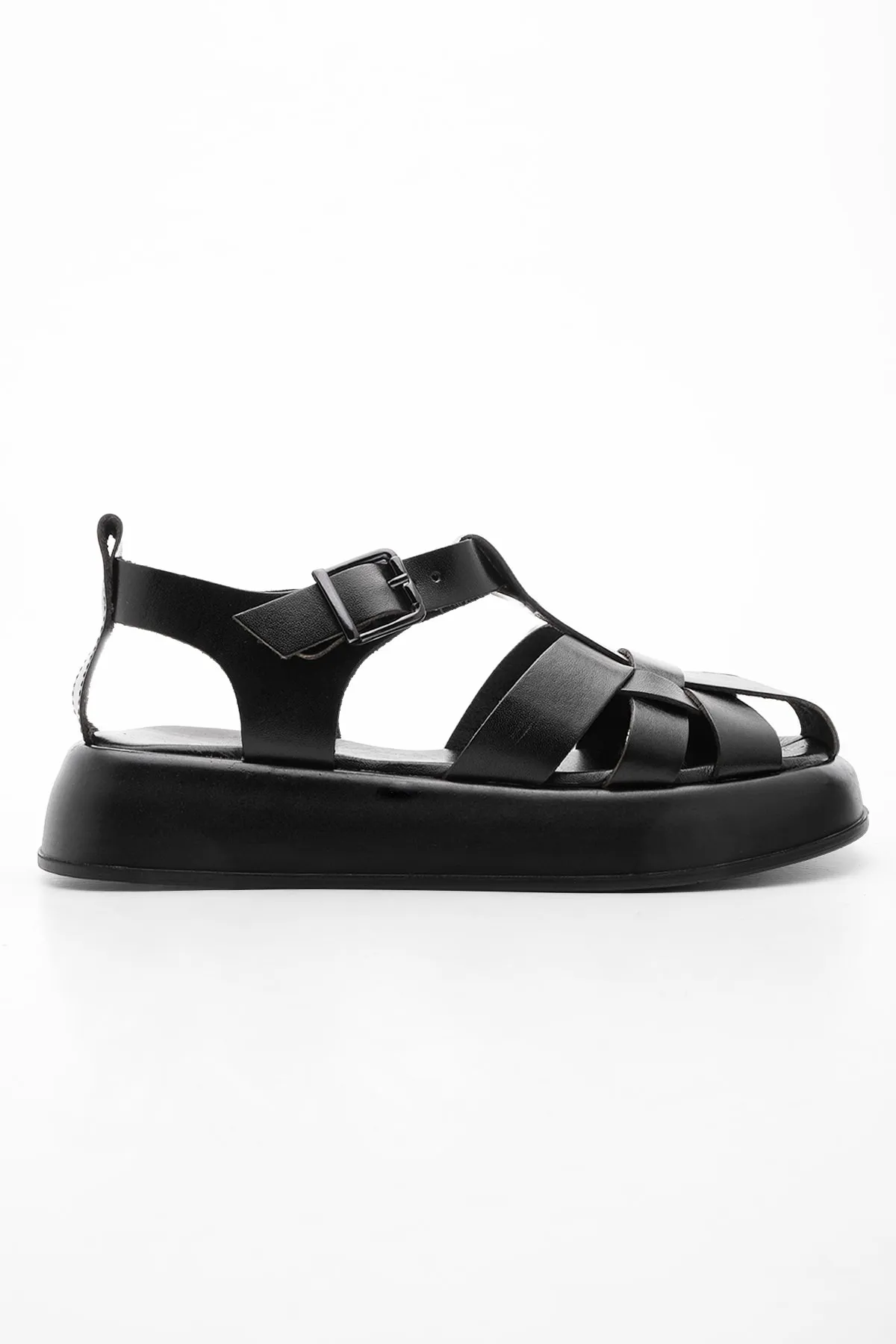 Marjin  Damen Sandalen aus echtem Leder mit dicker Sohle Lanveka schwarz