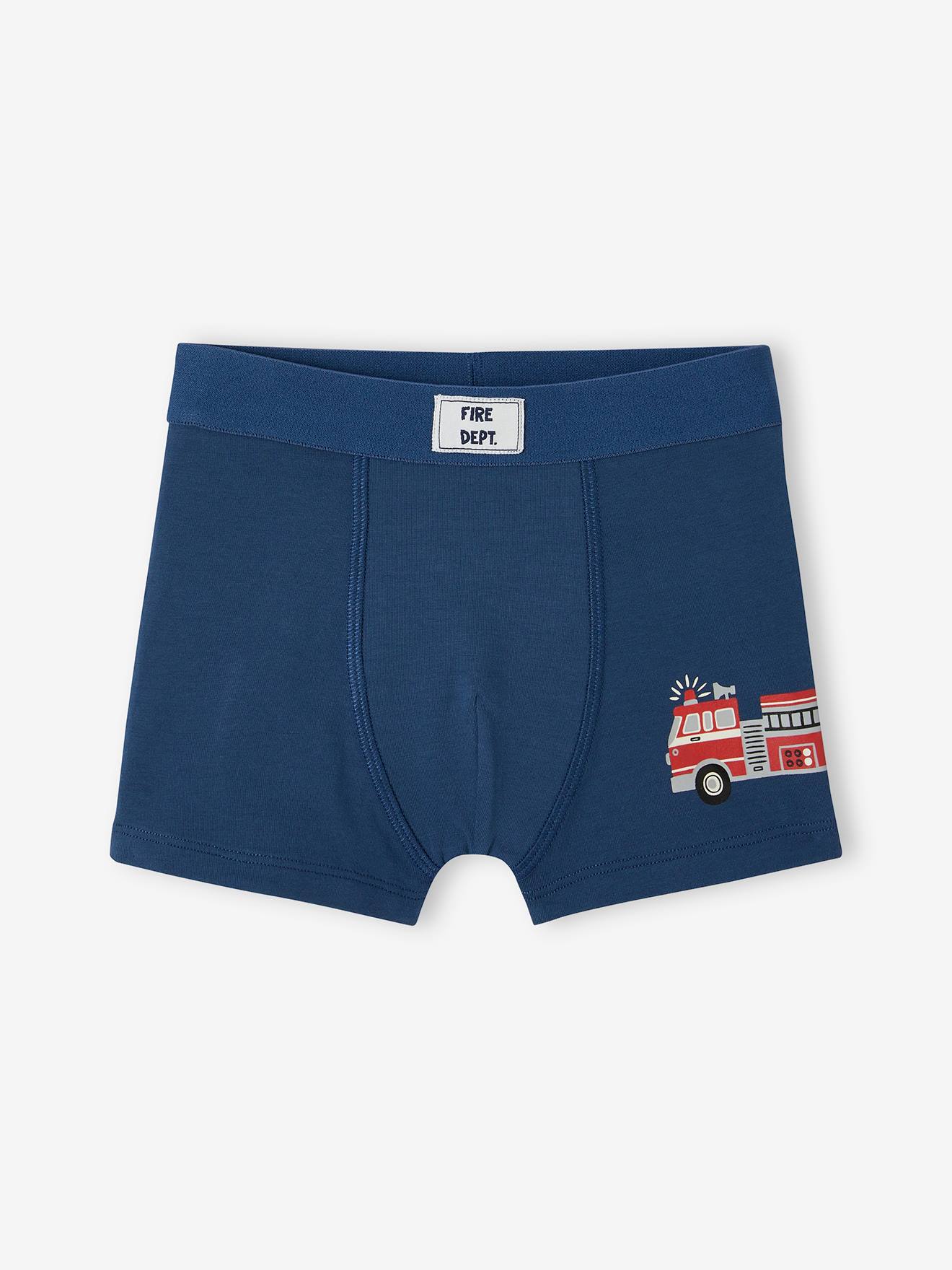Vertbaudet 5er-Pack Jungen Boxershorts mit Bio-Baumwolle, Feuerwehr - aquamarine