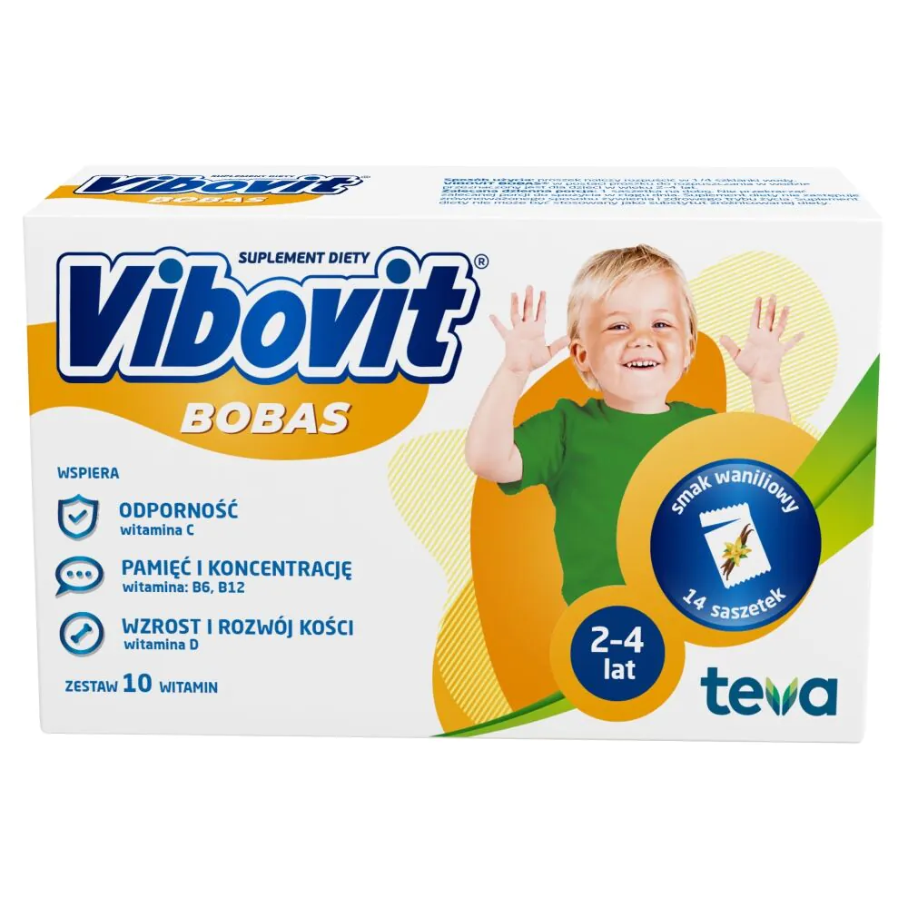 Vibovit Bobas, Σετ βιταμινών για παιδιά ηλικίας 2 έως 4 ετών, Γεύση βανίλιας, Φακελάκια