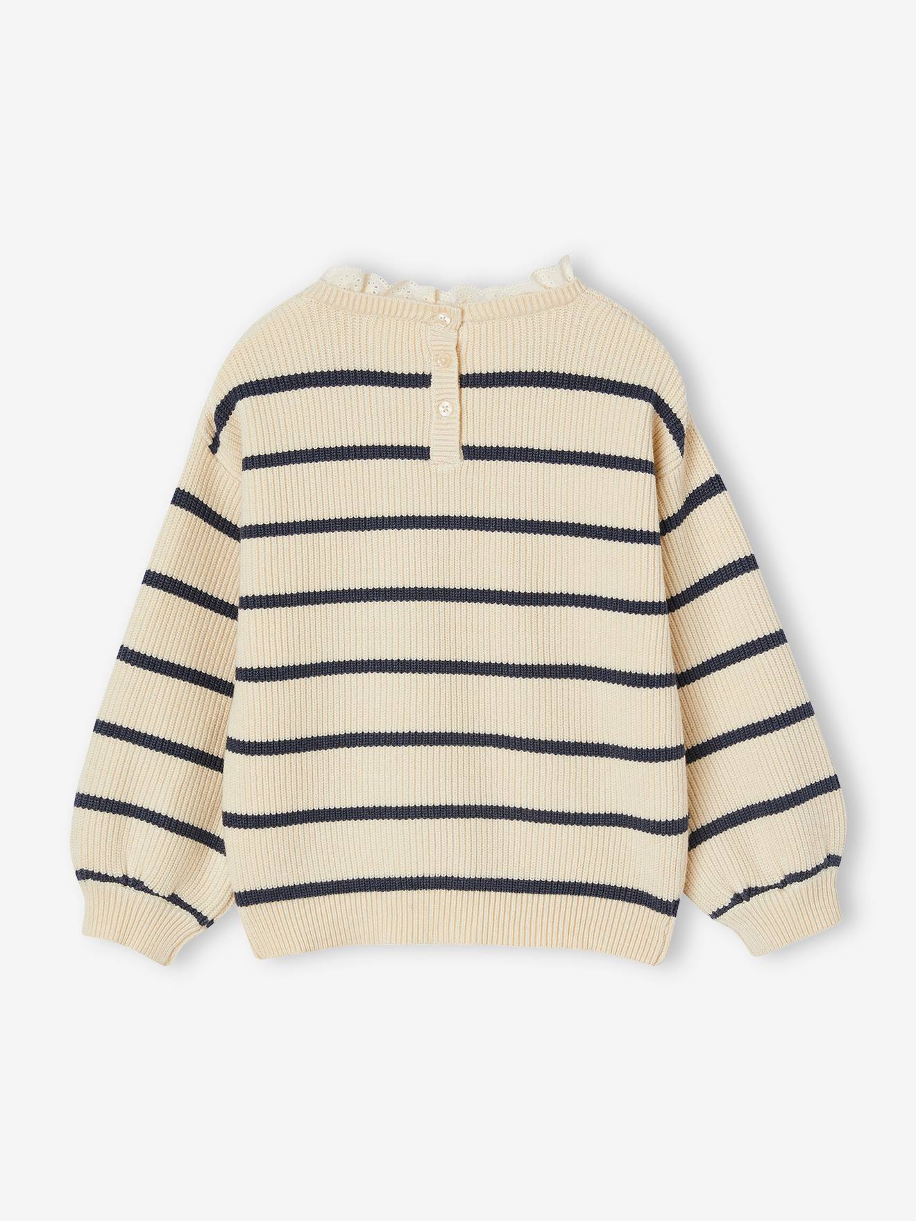 Pull col fantaisie forme loose fille rayé marine