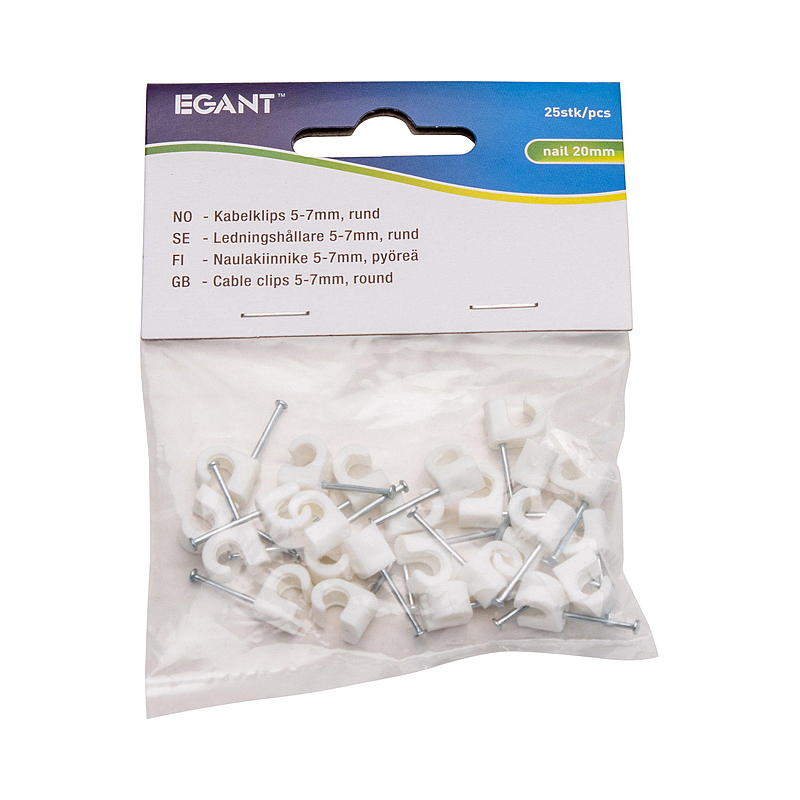 Egant Kabelklips 25-pk 5-7 mm rund hvit, Egant