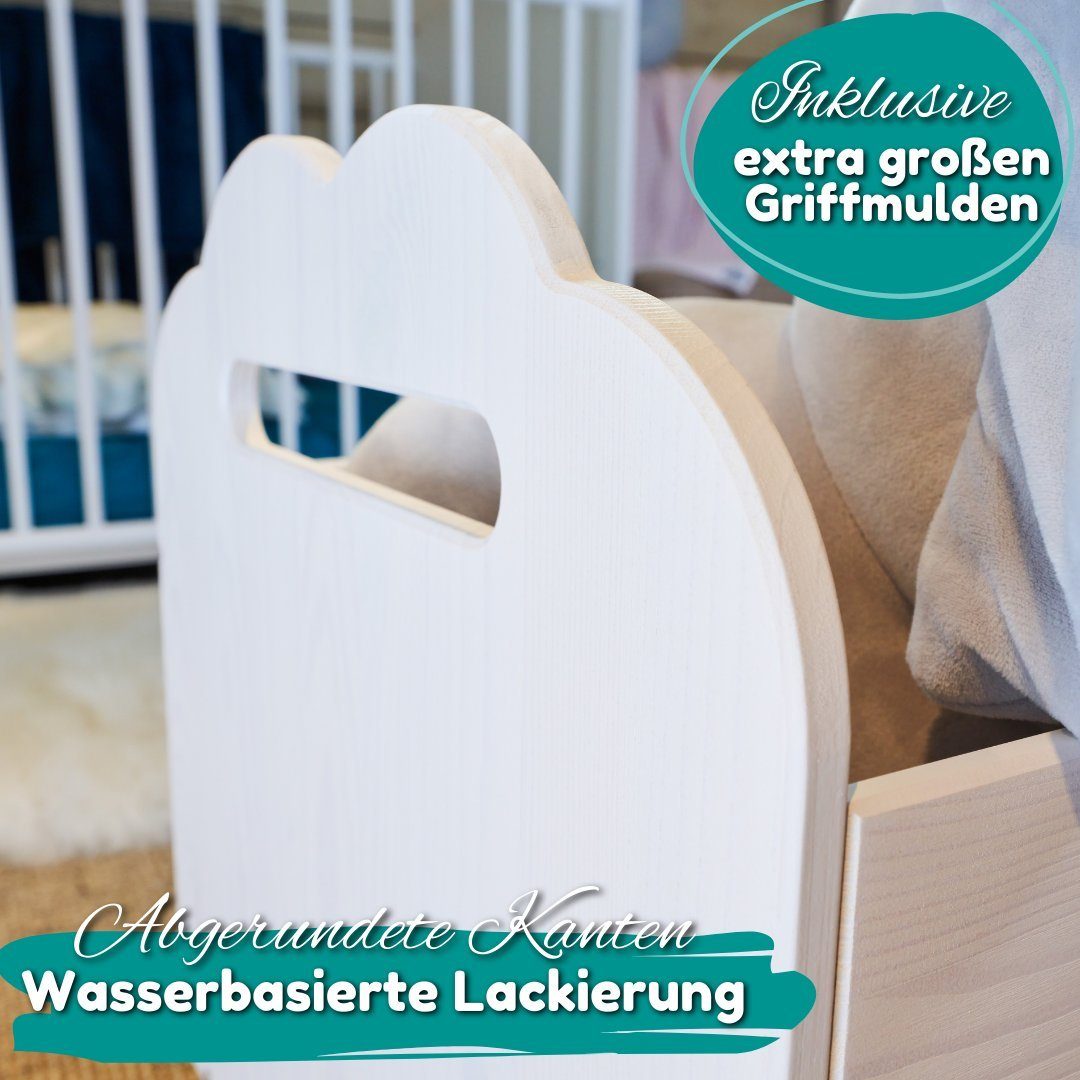 Alavya Home® Spielzeugtruhe BULLI Premiumqualität für Kinder (Kinderzimmerregal Spielzeugkiste), Spielzeug-Organizer mit 4 Rollen Aufbewahrungsregal aus Kiefernholz