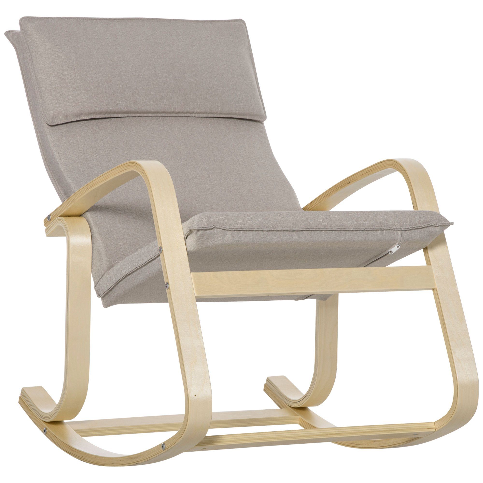 HOMCOM Schaukelstuhl aus Birkenholz 67 cm x 95 cm x 95 cm Grau + Natur (Set, 1 St), aus Holz