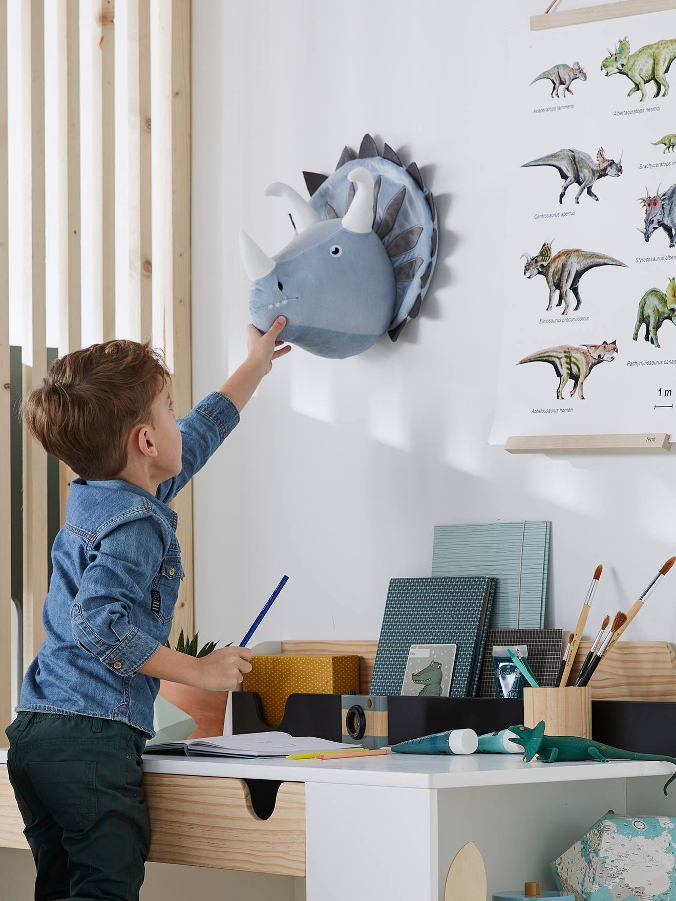 Trophée mural DINOSAURE gris clair