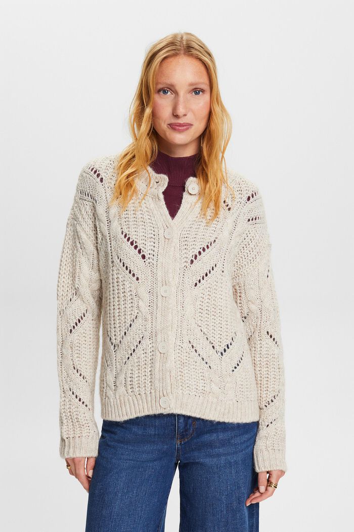 Offenmaschiger Strick-Cardigan aus Wollmix