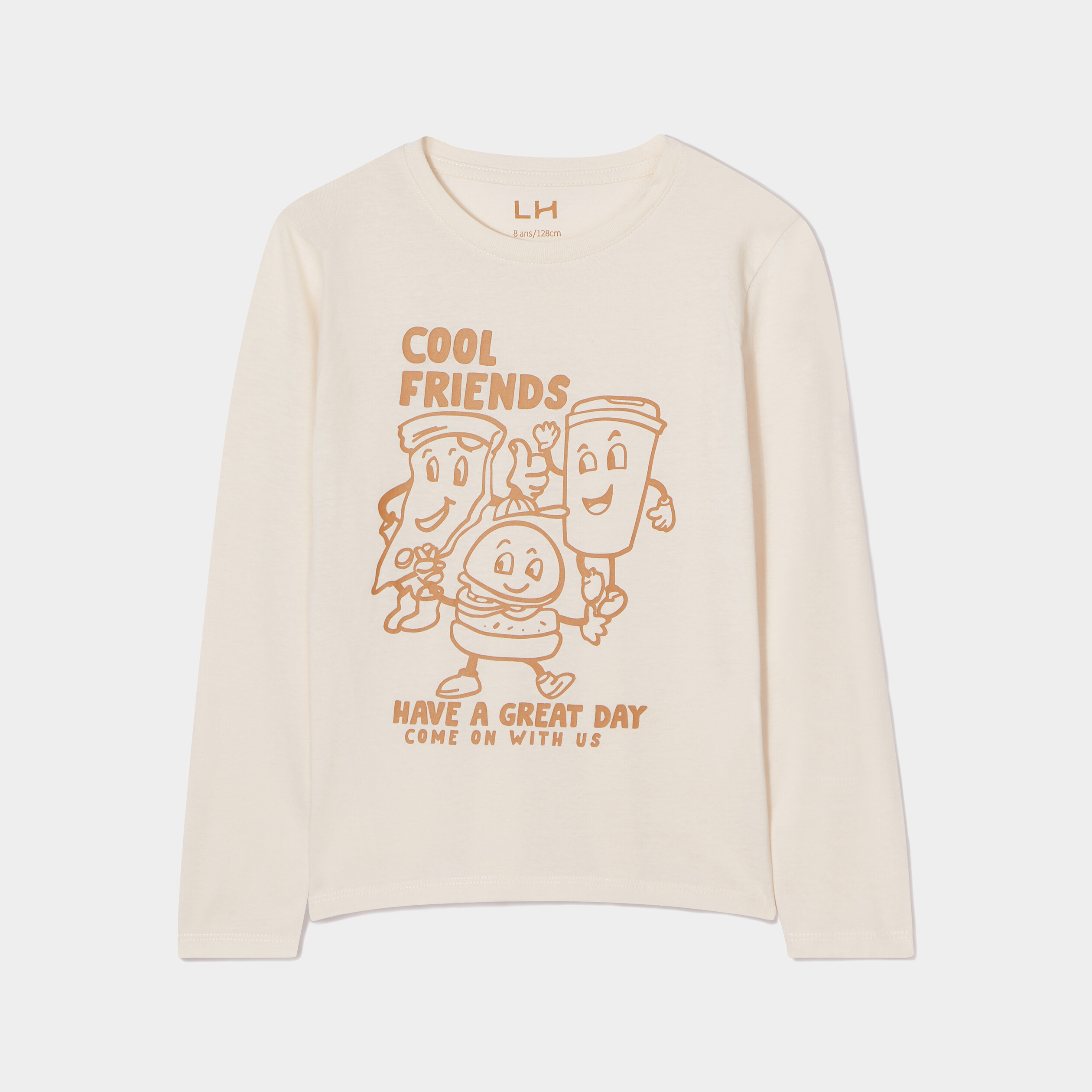 T-shirt col rond manches longues coton sable garçon | La Halle