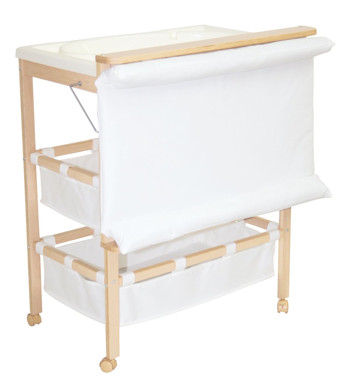 Roba Bade-Wickelkombi Baby Pool, Wickeltisch klappbar mit Badewanne, Holz natur, Wickelauflage weiß